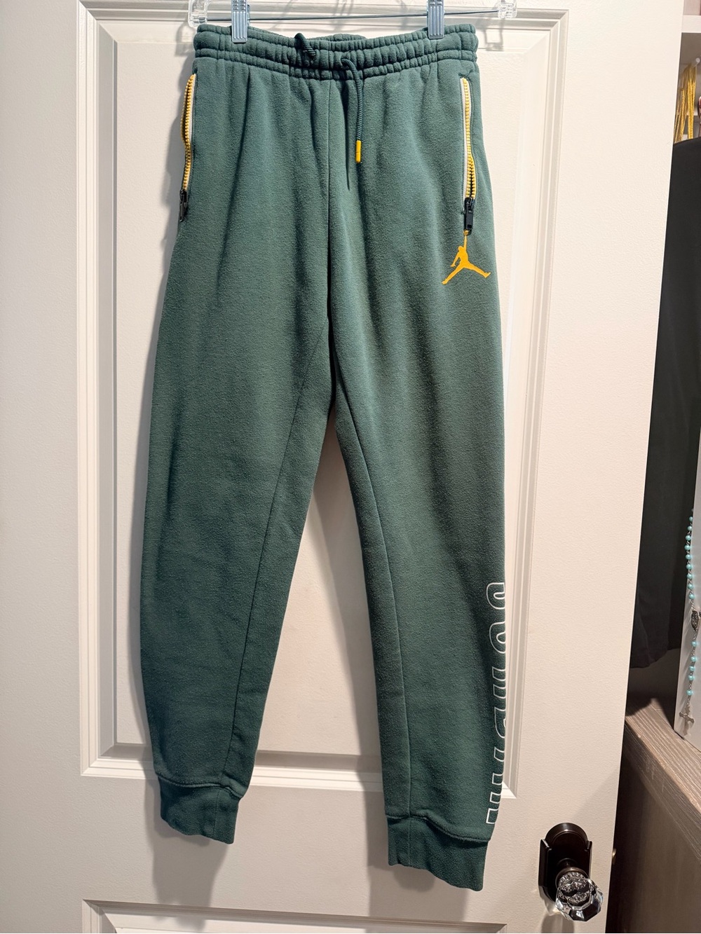 Jordan Boys' Green Fleece Joggers with Yellow Accents